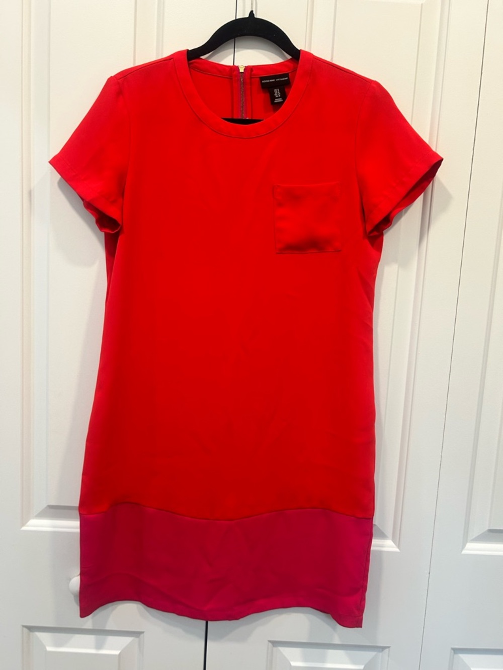 Adrienne Vittadini Red Shift Dress Short Sleeve Size 4 Colorblock